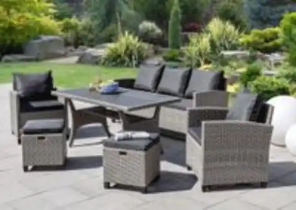 Bild 2 von 16tlg. Dining-Lounge inkl. Sitz- und Rückenkissen grau-Mix