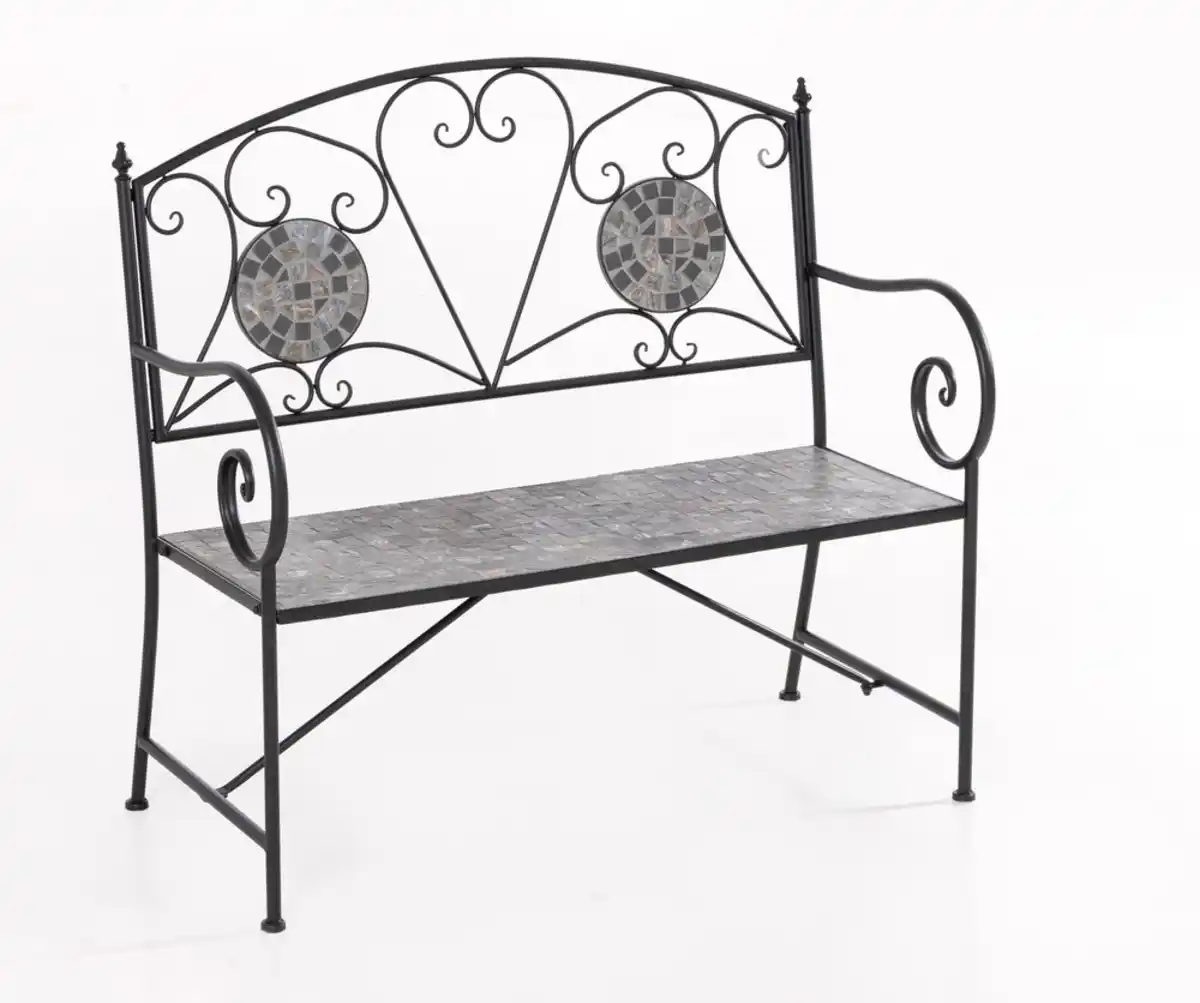 Bild 1 von 2-Sitzer Gartenbank Mosaik GISMO aus Metall, ca. 106 x 42 x 94 cm - Schwarz