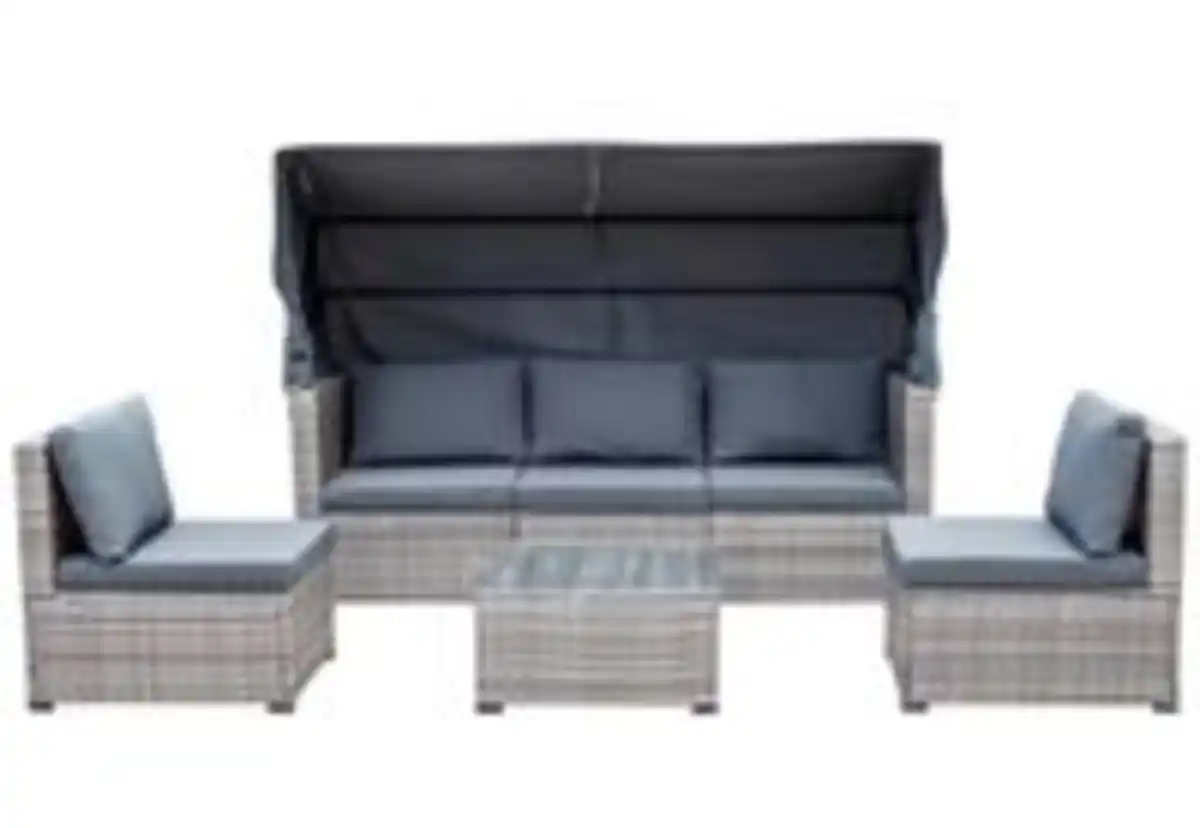Bild 4 von Lounge Set "Nola" mit Sonnendach inkl. Kissen und Beistelltisch, ca. 209 x 72 x 72 cm - Anthrazit