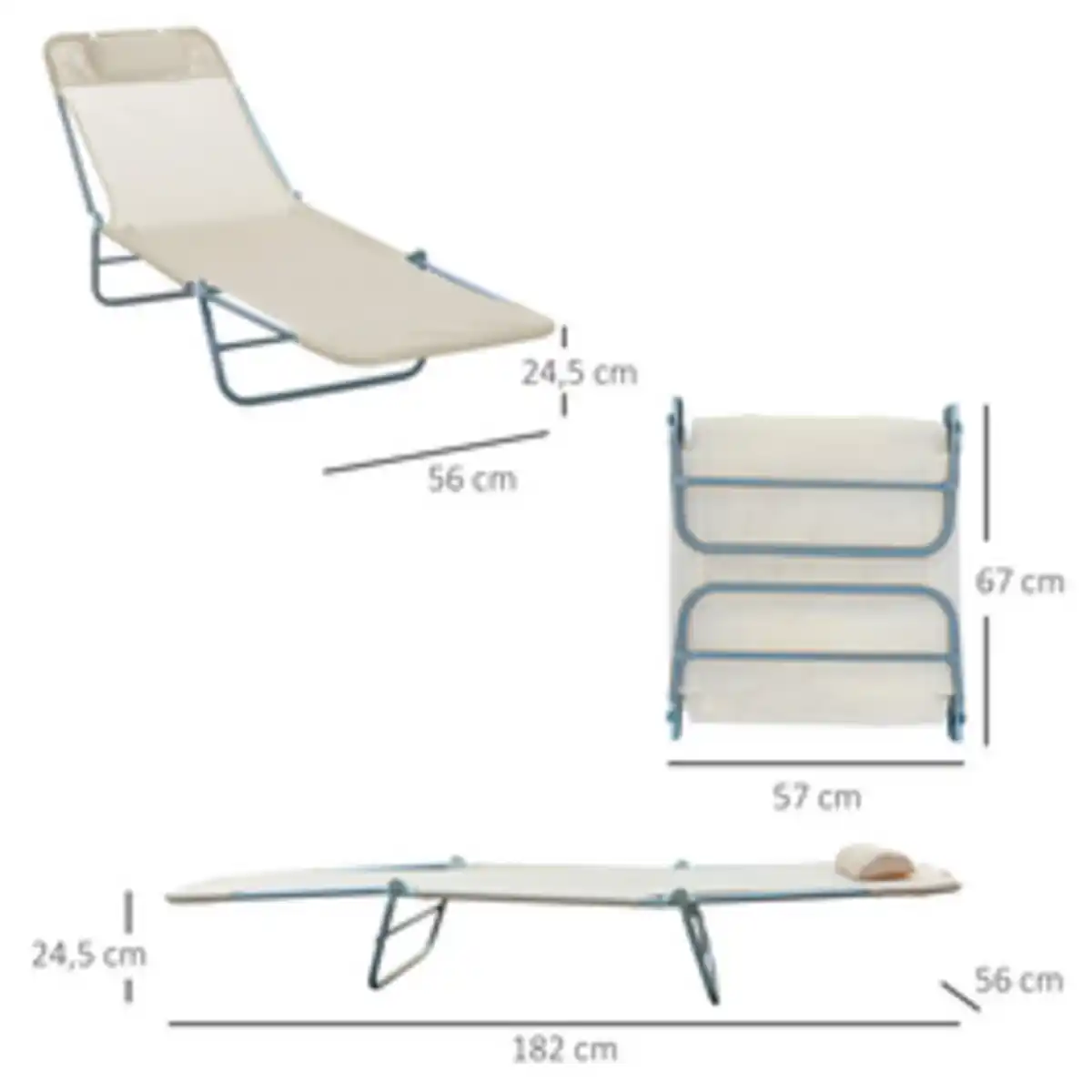 Bild 2 von Outsunny Gartenliege, Stahl, inkl. Auflagen, BxHxT: 182 x 24,5 x 56 cm