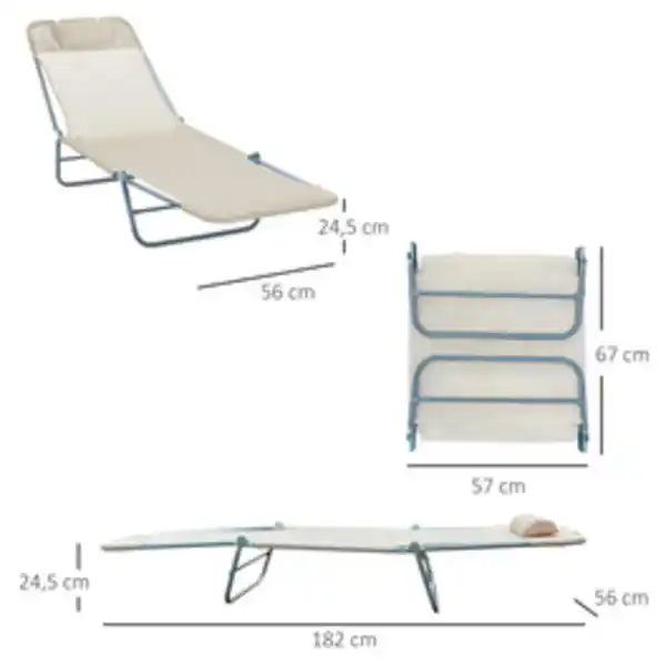 Bild 2 von Outsunny Gartenliege, Stahl, inkl. Auflagen, BxHxT: 182 x 24,5 x 56 cm