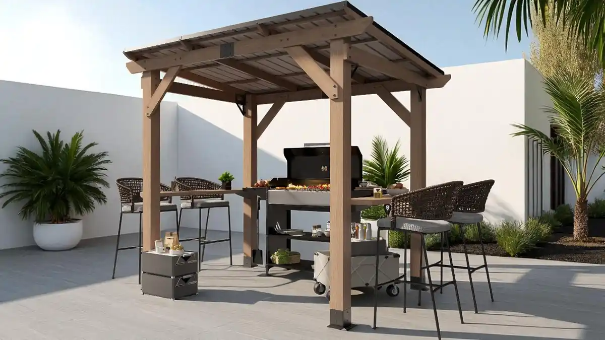 Bild 4 von Grill-Pavillon, aus Zedernholz und Stahl, ca. 263 x 187 x 225 cm in naturholz