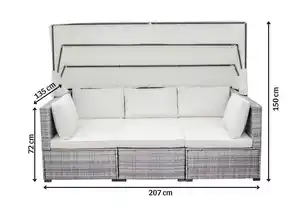 Lounge Set "Nola" mit Sonnendach inkl. Kissen und Beistelltisch, ca. 209 x 72 x 7 2cm - Hellgrau
