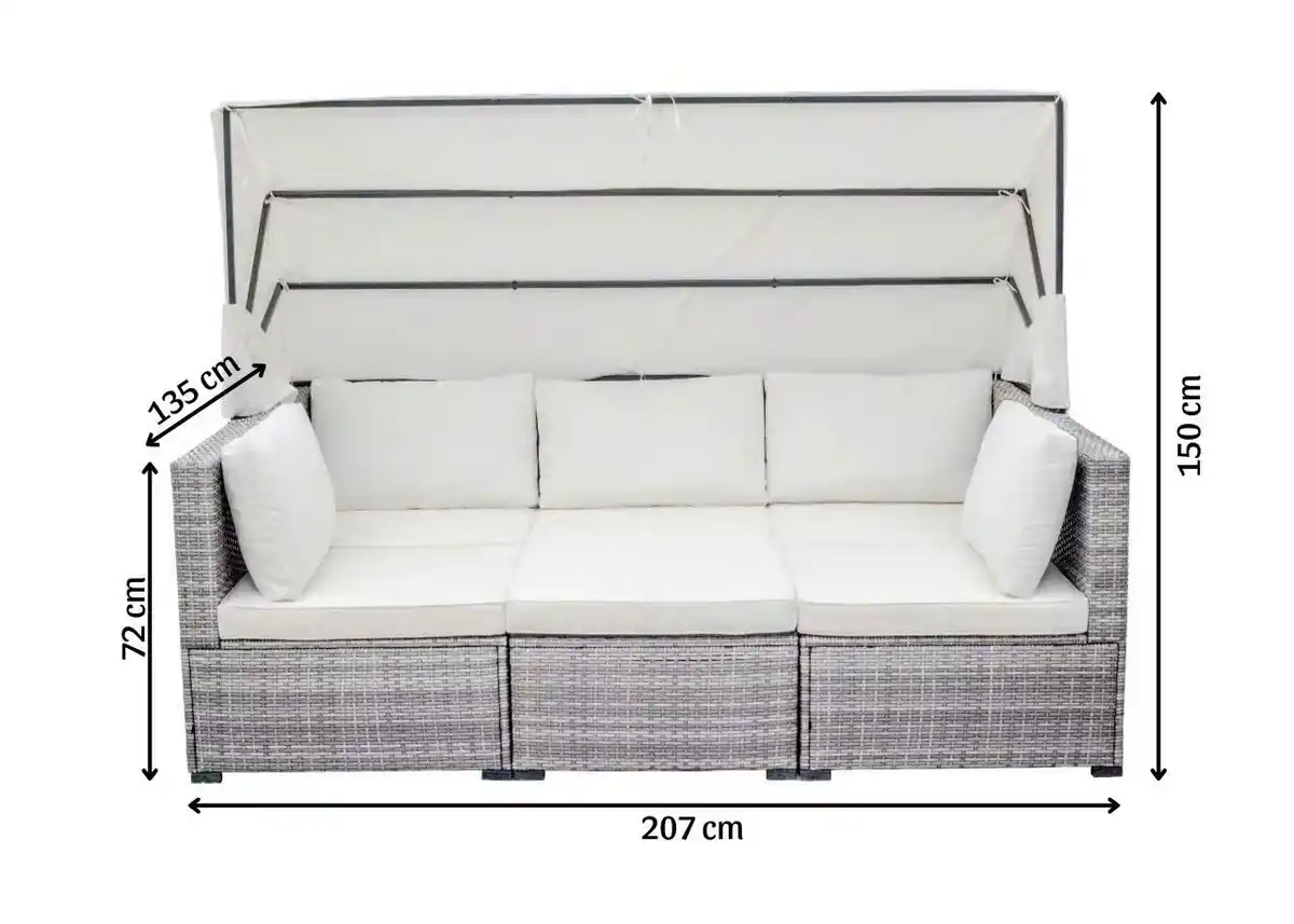 Bild 1 von Lounge Set "Nola" mit Sonnendach inkl. Kissen und Beistelltisch, ca. 209 x 72 x 7 2cm - Hellgrau