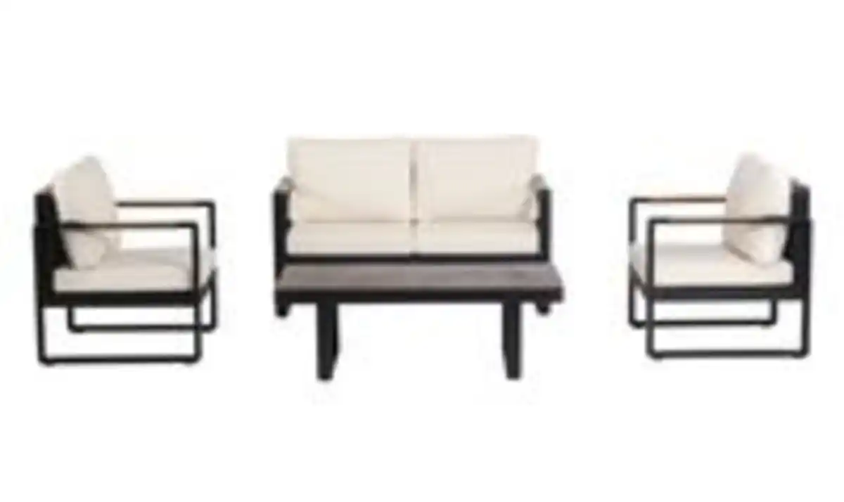 Bild 4 von 12tlg. Gartenmöbel Lounge-Set mit Sofa & Coffee Table aus Aluminium - Schwarz mit Teakholz