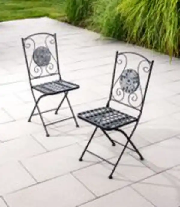 Bild 2 von 2er-Set Gartenstühle Mosaik GISMO klappbar Keramik, ca. 39 x 48 x 93 cm - Schwarz
