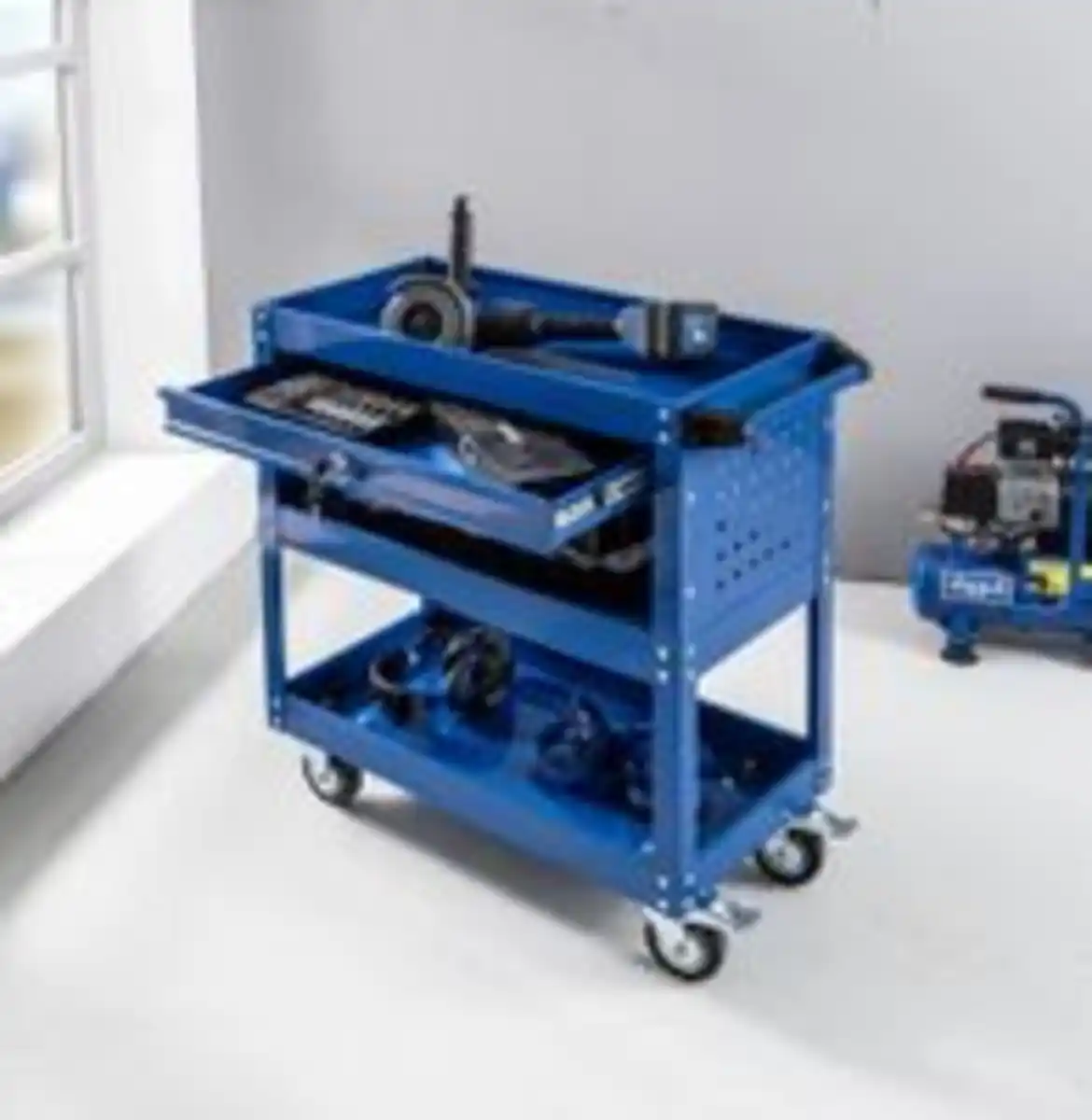 Bild 3 von Werkzeugrollwagen mit 3 Ablagen & verschließbarer Schublade 70x 35x 66 cm blau