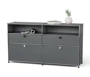 Sideboard Metall »CN3« mit 2 Klappenfächern, 2 Schubladen und 2 offenen Fächern, grau