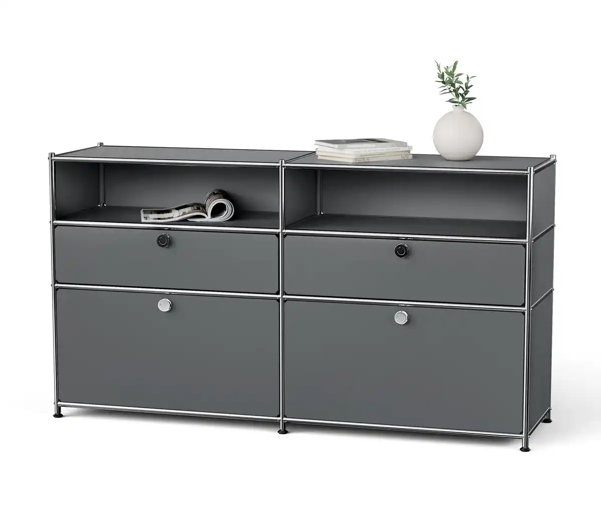 Bild 1 von Sideboard Metall »CN3« mit 2 Klappenfächern, 2 Schubladen und 2 offenen Fächern, grau