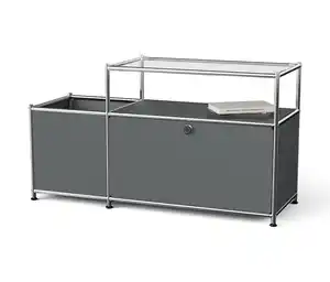 Lowboard Metall »CN3« mit Klappenfach und Glasplatte, grau