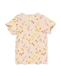 Baby-T-Shirt, gerippt, Blumen ecru