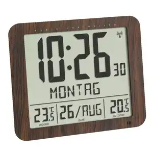 Funkuhr Tfa, Braun, Kunststoff, 24.8x20.6x2.5 cm, Kalenderanzeige, Weckfunktion, Funkuhr, Innen- und Außenmessung, leises Uhrwerk, Dekoration, Uhren, Wanduhren
