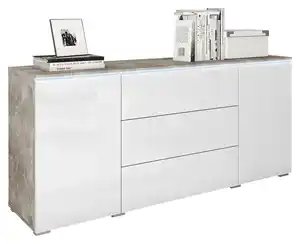Sideboard Vera mit LED ca. 150 cm Weiß Hochgl./Grau, Grau, Weiß Hochglanz