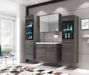 Badmöbel-Set 5-tlg. Madrit mit LED ca. 120 cm Eiche Dekor, Eichefarben
