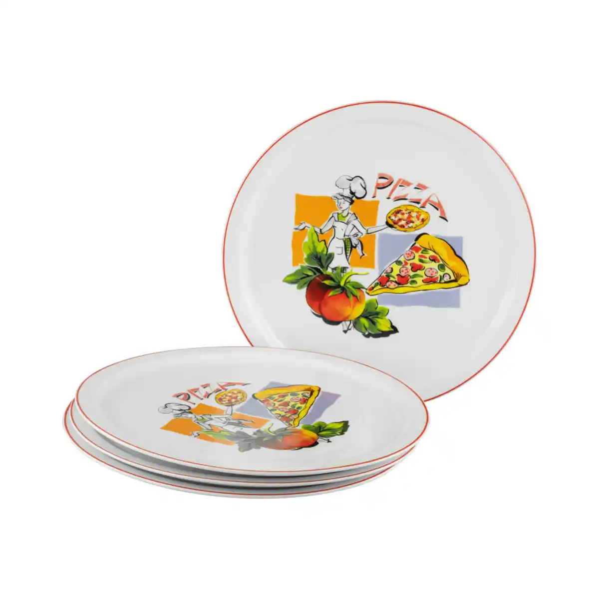 Bild 1 von Creatable Pizzateller Milano Sofia, Mehrfarbig, Keramik, 4-teilig, rund, lebensmittelecht, stapelbar, Essen & Trinken, Geschirr, Teller, Pizzateller