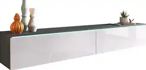 Lowboard ca. 180x30 cm mit LED Anthrazit/Weiß hochgl., Anthrazit, Weiß Hochglanz