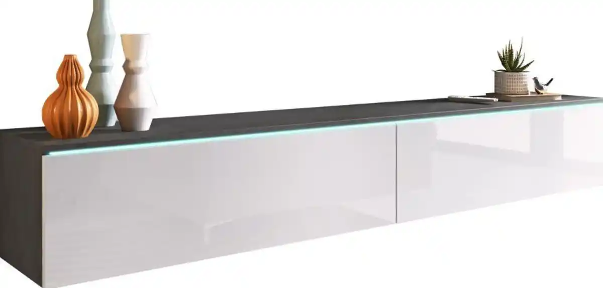 Bild 1 von Lowboard ca. 180x30 cm mit LED Anthrazit/Weiß hochgl., Anthrazit, Weiß Hochglanz