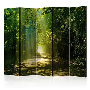 artgeist Paravent, Gelb, Grün, Holz, Textil, Kiefer, massiv, Blätter, 225x172x3 cm, Motiv auf Vorder- und Rückseite, Wohnzimmer, Raumteiler & Paravents, Paravents