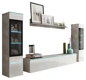 Wohnwand Vera 4-tlg. ca. 240x130 cm  Grau/Weiß, Weiß Hochglanz, Grau