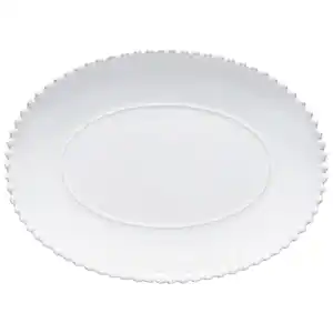 Costa Nova Servierplatte Pearl, Weiß Hochglanz, Keramik, oval, 25x3.5x34 cm, Handmade in Europe, handbemalt, Tischkultur & Servieren, Servierplatten