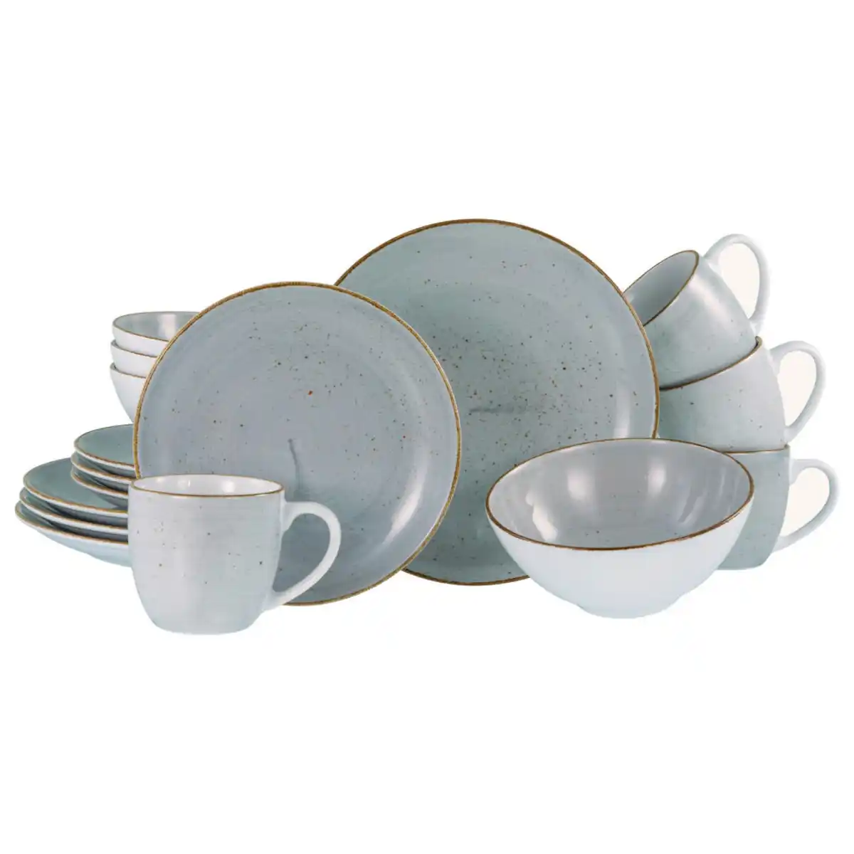 Bild 1 von Creatable Kombiservice Vintage Nature, Weiß, Hellgrau, Keramik, 16-teilig, 320 ml,400 ml, handbemalt, lebensmittelecht, stapelbar, Essen & Trinken, Geschirr, Geschirr-Sets, Kombiservice