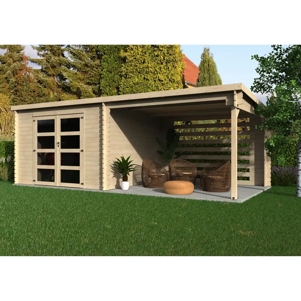Bild 1 von décor et jardin Gerätehaus 'Fuji' Fichte natur Pultdach, Doppeltür mit Kunststoffverglasung 629 x 298 x 213 cm