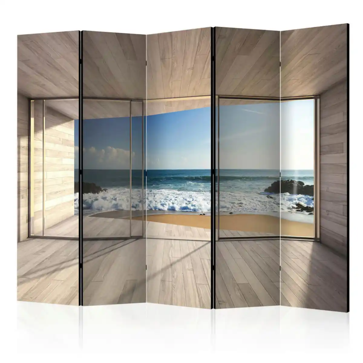 Bild 1 von artgeist Paravent, Beige, Hellblau, Holz, Textil, Kiefer, massiv, Strand, 225x172x3 cm, Motiv auf Vorderseite, Wohnzimmer, Raumteiler & Paravents, Paravents