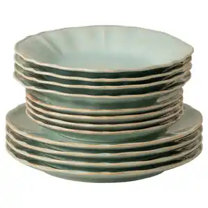 Costa Nova Kombiservice Alentejo, Türkis, Keramik, 12-teilig, Handmade in Europe, Essen & Trinken, Geschirr, Geschirr-Sets, Kombiservice