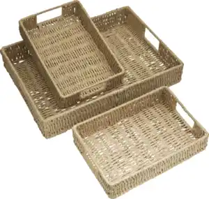 IDEENWELT Deko-Tabletts natur 3er-Set