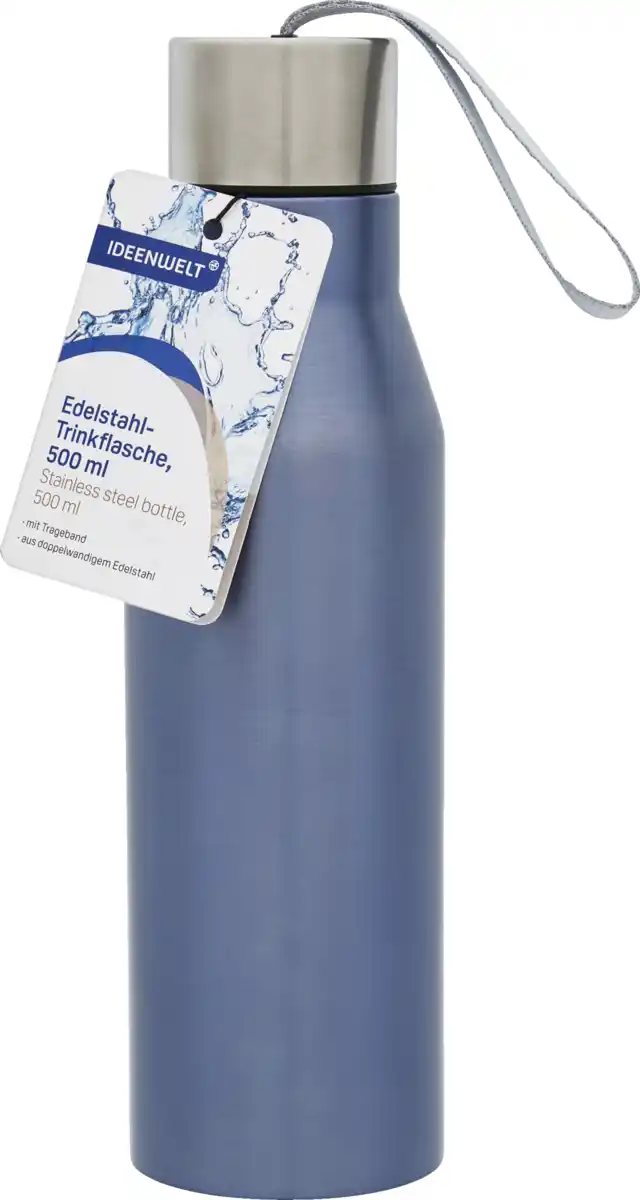 Bild 1 von IDEENWELT EDELSTAHLFLASCHE MIT BAND BLAU 450 ML