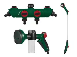 PARKSIDE® 4-Wege-Verteiler / Dünger-Gartenbrause mit Schaumbehälter / Blumenampel-Gießstab