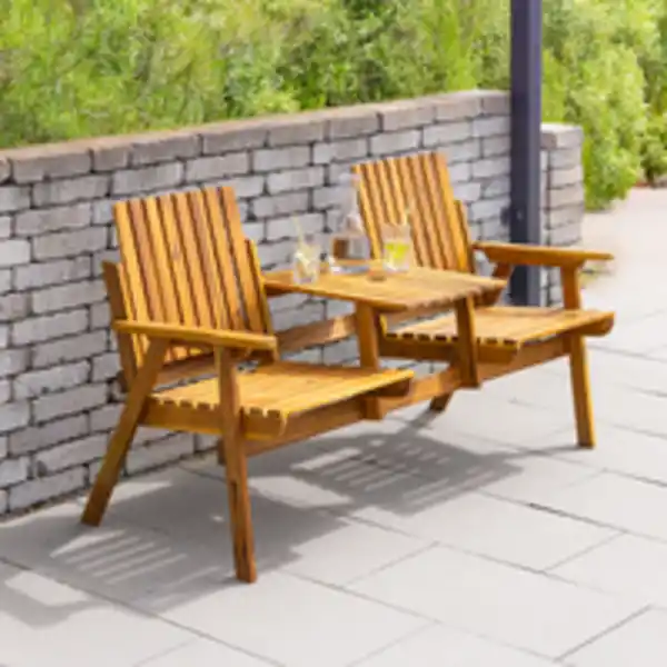 Bild 2 von 2-Sitzer Gartenbank mit Tischablage aus Akazienholz, ca. 153 x 65 x 82 cm - Braun