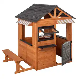 Holzspielhaus mit Blumentöpfen und Sonnendach, ca.110 × 126 × 156 cm