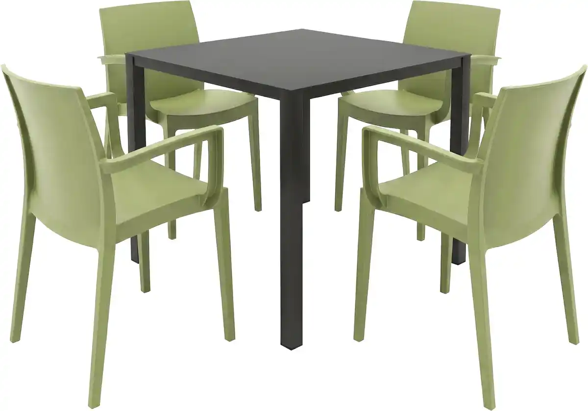 Bild 1 von Grandsoleil Garten-Essgruppe Brunch/Venice 4 Personen Stahl/Kunststoff mit Armlehne olivgrün/schwarz