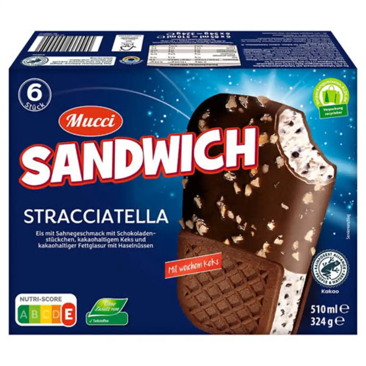 Bild 1 von MUCCI Eis-Sandwich Stracciatella 510 ml