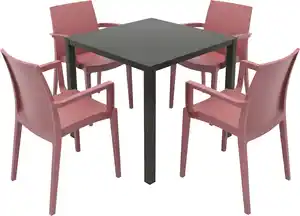 Grandsoleil Garten-Essgruppe Brunch/Venice 4 Personen Stahl/Kunststoff mit Armlehne marsalarot/schwarz