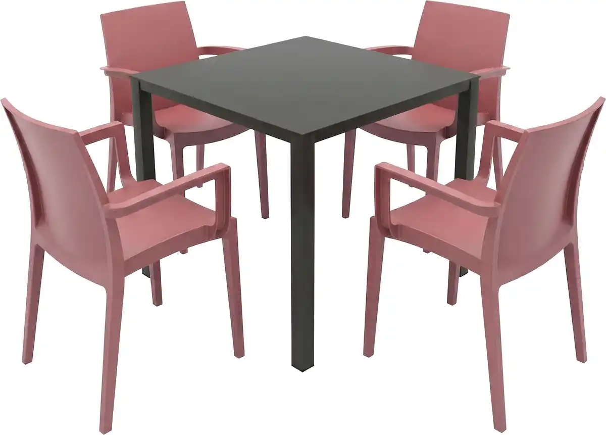 Bild 1 von Grandsoleil Garten-Essgruppe Brunch/Venice 4 Personen Stahl/Kunststoff mit Armlehne marsalarot/schwarz