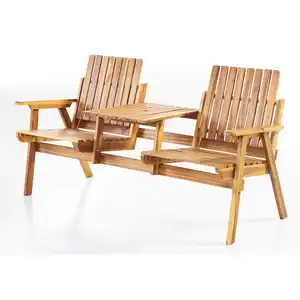 2-Sitzer Gartenbank mit Tischablage aus Akazienholz, ca. 153 x 65 x 82 cm - Braun