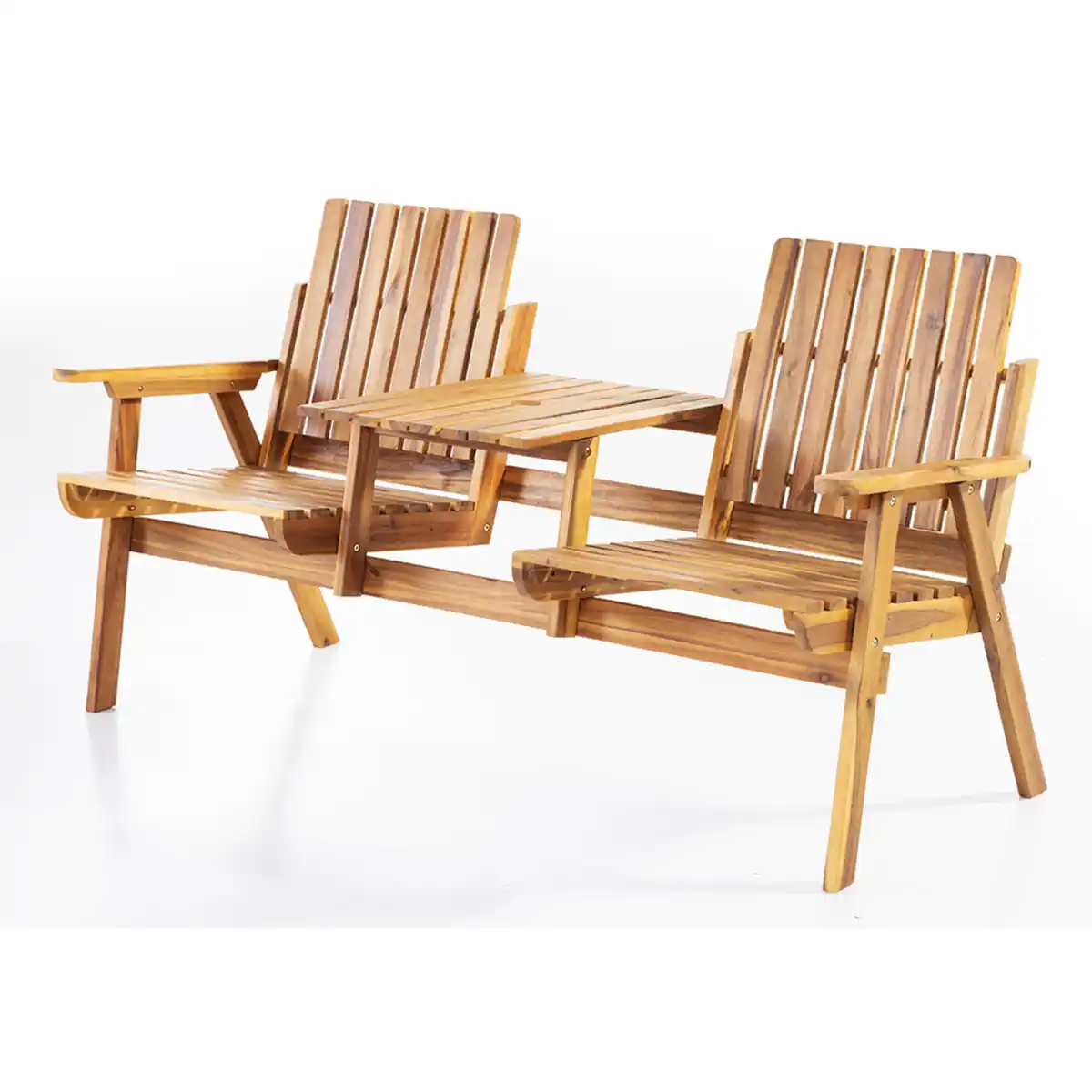 Bild 1 von 2-Sitzer Gartenbank mit Tischablage aus Akazienholz, ca. 153 x 65 x 82 cm - Braun