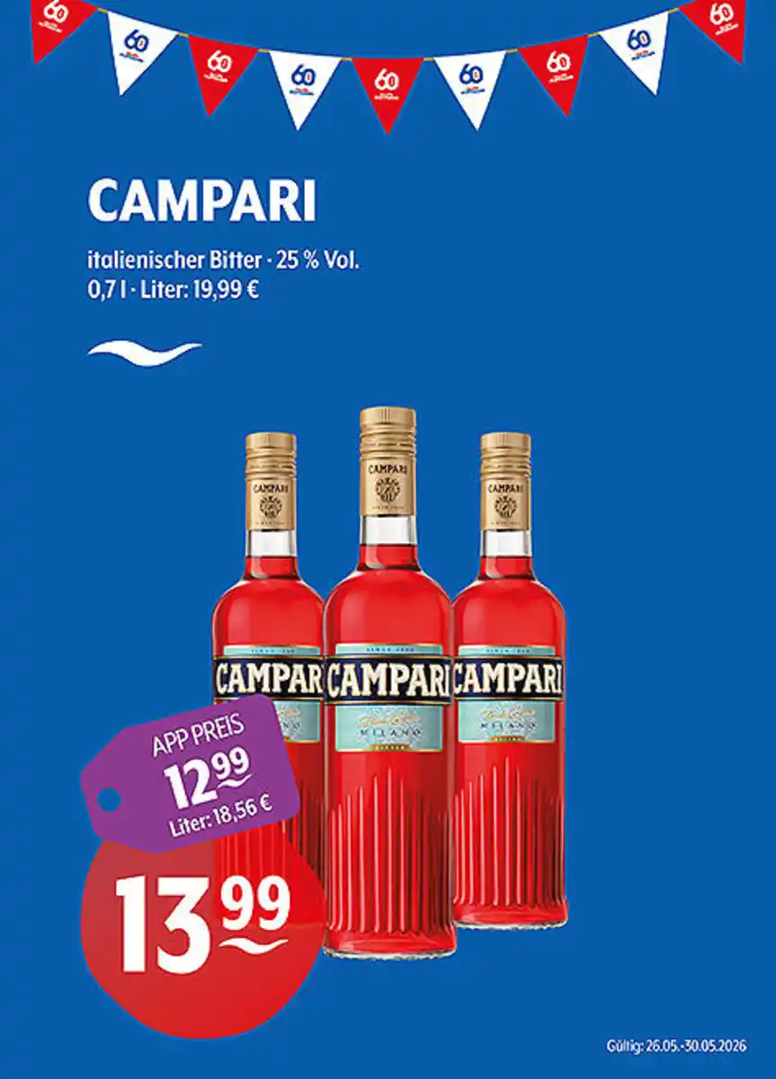 Bild 1 von CAMPARI italienischer Bitter 25 % Vol.