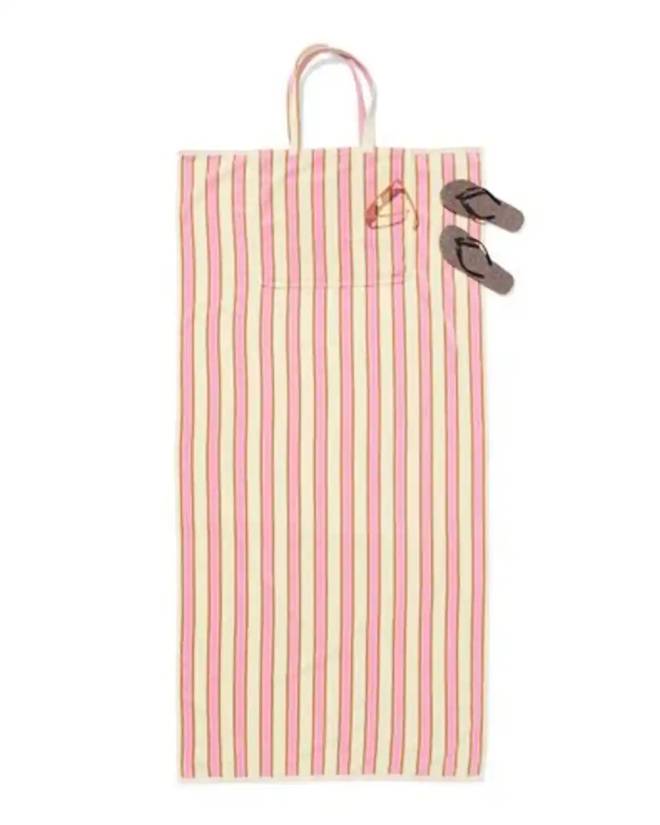 Bild 1 von 2-in-1 Strandtuch und Tasche Velours, mit Streifen, rosa