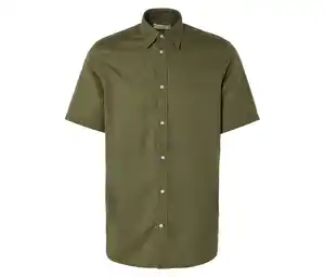 Kurzarmhemd mit Leinen, khaki