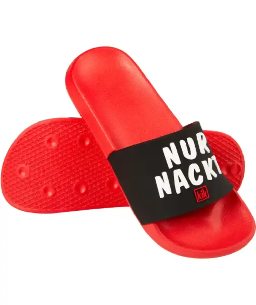 Bild 1 von Party Badeslipper „Nur nackt ist billiger“, rot/schwarz