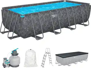 Bestway Winterfestes Frame Pool APX365 Komplett-Set mit Sandfilteranlage 549 x 274 x 132 cm marmor-optik eckig