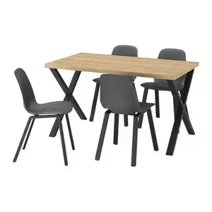SKÅLSTA Tisch und 4 Stühle, Eichenachbildung x-förmig schwarzgrau/Kunststoff schwarz profiliertes Metall/schwarzgrau, 140x80 cm