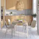 Bild 2 von SKÅLSTA Tisch und 4 Stühle, Eichenachbildung gerade hell graubeige/Kunsstoff beige röhrenförmig. Metall/hell graubeige, 140x80 cm