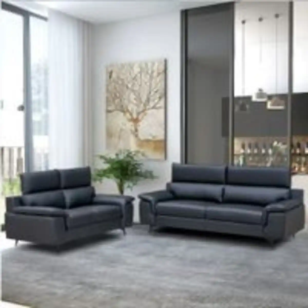 Bild 2 von 2tlg. Sofa-Set in Lederoptik - Schwarz