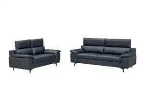 2tlg. Sofa-Set in Lederoptik - Schwarz