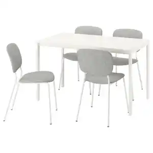 VIHALS / VIHALS Tisch und 4 Stühle, weiß weiß/weiß Tibbleby beige/grau, 125x74 cm