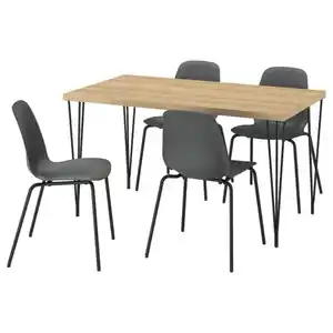SKÅLSTA Tisch und 4 Stühle, Eichenachbildung Haarnadel schwarzgrau/Kunststoff schwarz röhrenförmiges Metall/schwarzgrau, 140x80 cm